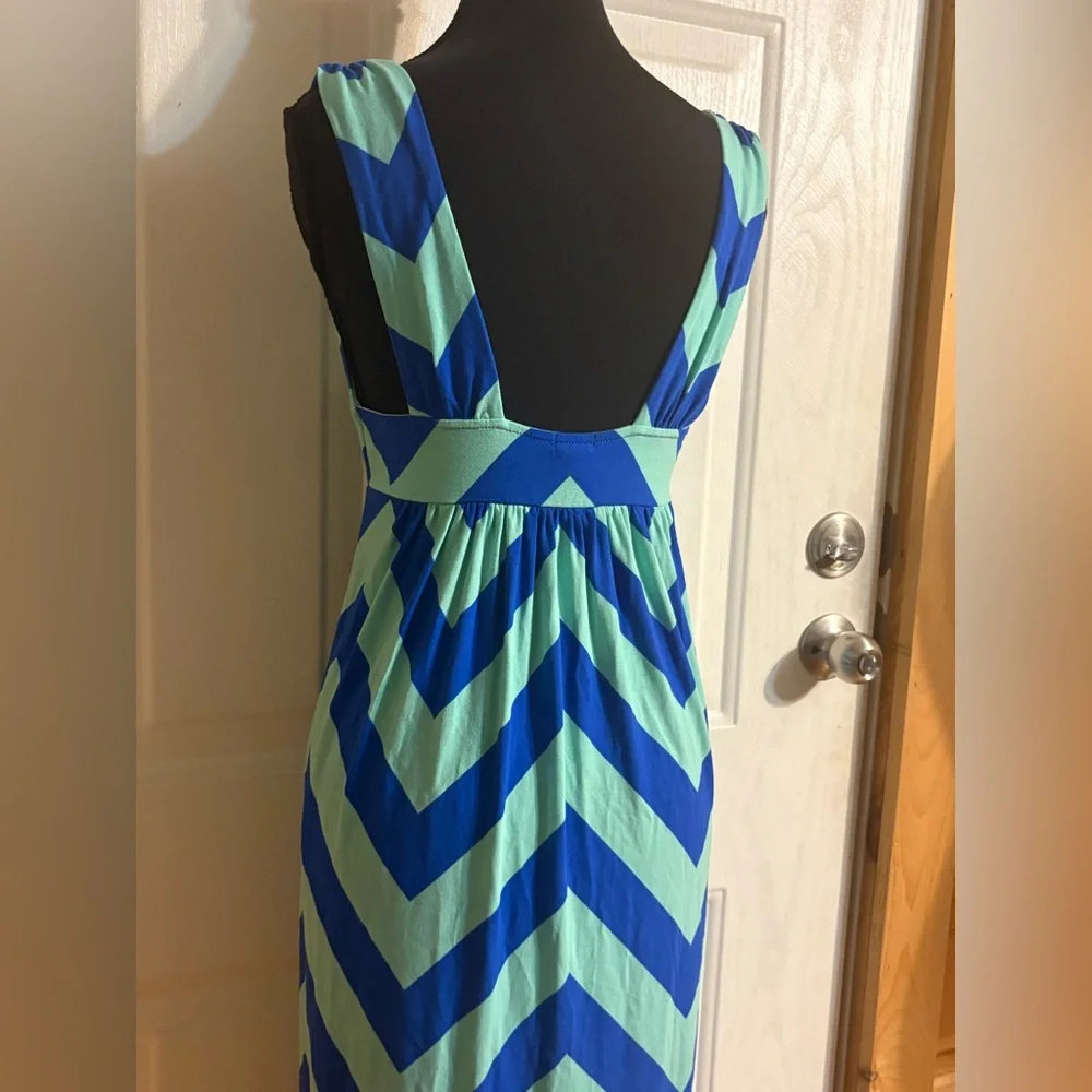 J. Crew Blue and Mint Chevron Maxi Dress size Small NWT